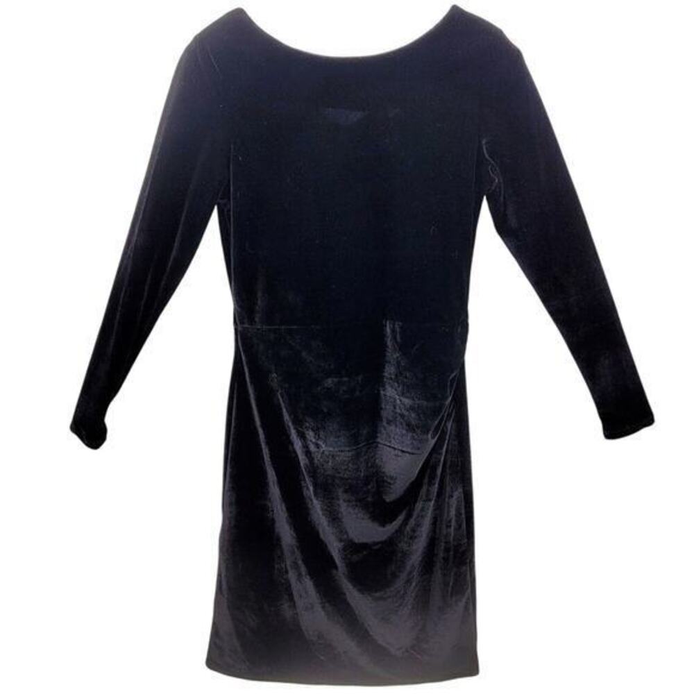 Pure Collection Black Velvet Side Gather Stretchy  Long‎ Sleeve Bodycon Dress